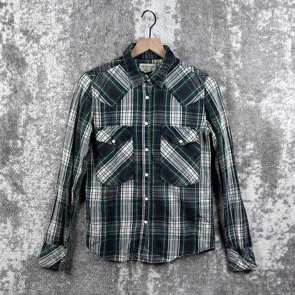 Denim & Supply Ralph Lauren Shirt Small Womens Pearl Button Snap Plaid Collared - Picture 1 of 6